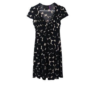 Leota New York  Stretch wrap dress with white blue geometric